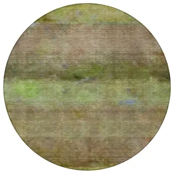 8' Olive Green And Brown Round Abstract Washable Indoor Outdoor Area Rug