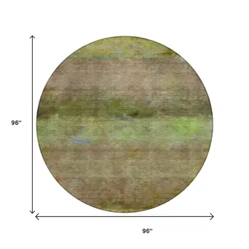 8' Olive Green And Brown Round Abstract Washable Indoor Outdoor Area Rug