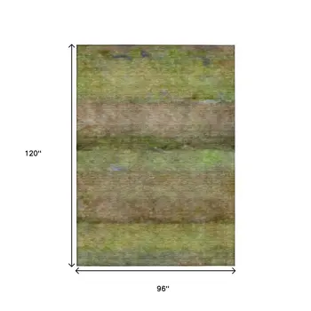 8' X 10' Olive Green And Brown Abstract Washable Indoor Outdoor Area Rug