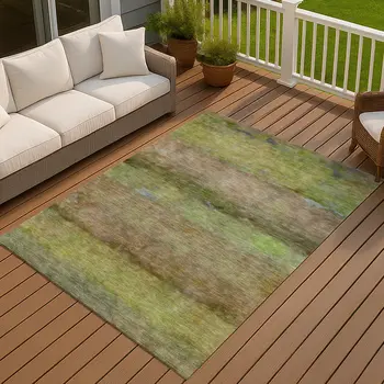 10' X 14' Olive Green And Brown Abstract Washable Indoor Outdoor Area Rug