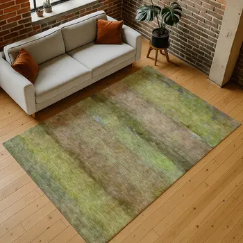 10' X 14' Olive Green And Brown Abstract Washable Indoor Outdoor Area Rug