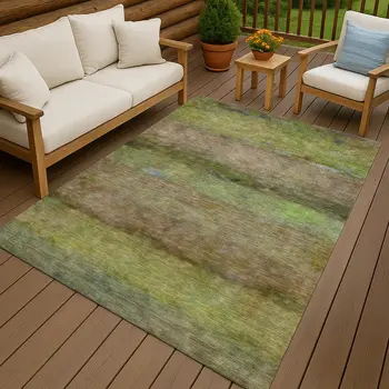 10' X 14' Olive Green And Brown Abstract Washable Indoor Outdoor Area Rug