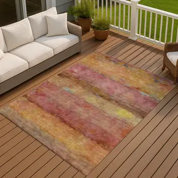 3' X 5' Orange Blush And Yellow Abstract Washable Indoor Outdoor Area Rug