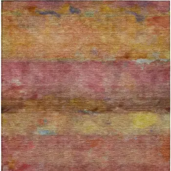 3' X 5' Orange Blush And Yellow Abstract Washable Indoor Outdoor Area Rug