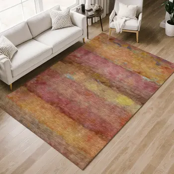 3' X 5' Orange Blush And Yellow Abstract Washable Indoor Outdoor Area Rug