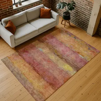3' X 5' Orange Blush And Yellow Abstract Washable Indoor Outdoor Area Rug