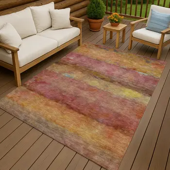 3' X 5' Orange Blush And Yellow Abstract Washable Indoor Outdoor Area Rug