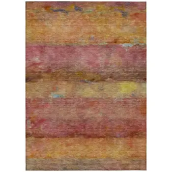 5' X 8' Orange Blush And Yellow Abstract Washable Indoor Outdoor Area Rug