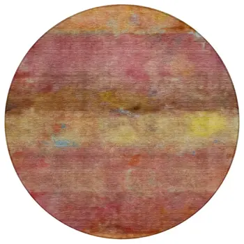 8' Orange Blush And Yellow Round Abstract Washable Indoor Outdoor Area Rug