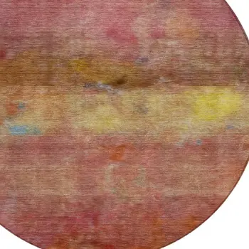 8' Orange Blush And Yellow Round Abstract Washable Indoor Outdoor Area Rug