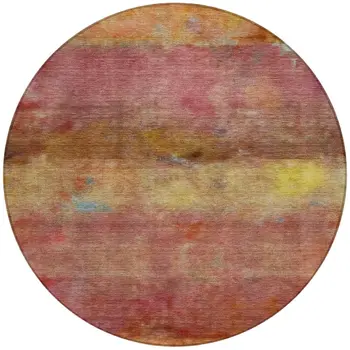 8' Orange Blush And Yellow Round Abstract Washable Indoor Outdoor Area Rug