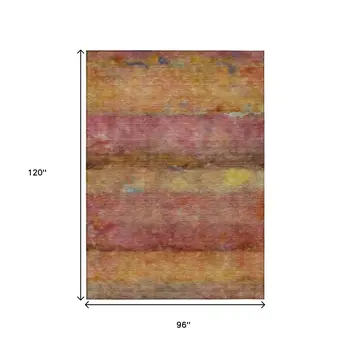 8' X 10' Orange Blush And Yellow Abstract Washable Indoor Outdoor Area Rug