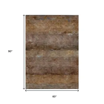 5' X 8' Khaki And Brown Abstract Washable Indoor Outdoor Area Rug