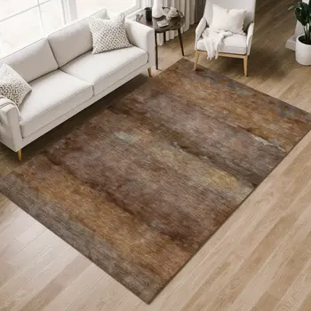 5' X 8' Khaki And Brown Abstract Washable Indoor Outdoor Area Rug