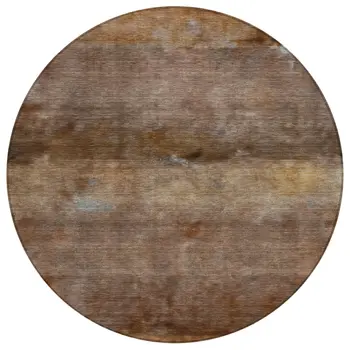 8' Khaki And Brown Round Abstract Washable Indoor Outdoor Area Rug
