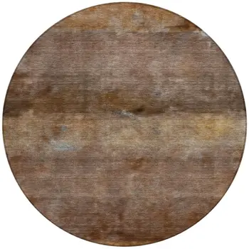 8' Khaki And Brown Round Abstract Washable Indoor Outdoor Area Rug