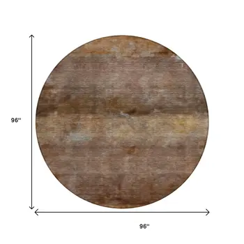 8' Khaki And Brown Round Abstract Washable Indoor Outdoor Area Rug