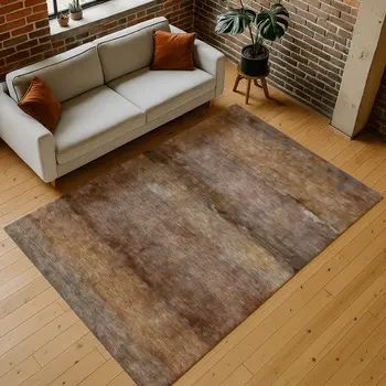 10' X 14' Khaki And Brown Abstract Washable Indoor Outdoor Area Rug