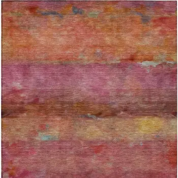 3' X 5' Pink Orange And Gold Abstract Washable Indoor Outdoor Area Rug