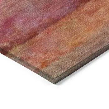 3' X 5' Pink Orange And Gold Abstract Washable Indoor Outdoor Area Rug