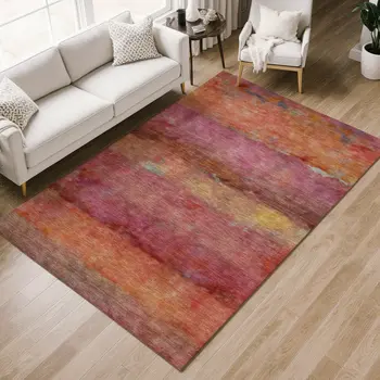 3' X 5' Pink Orange And Gold Abstract Washable Indoor Outdoor Area Rug