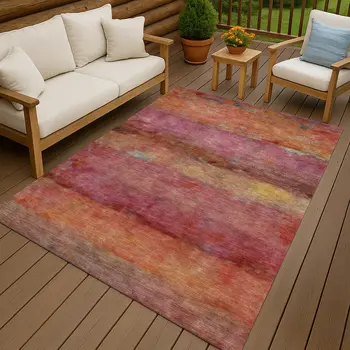 3' X 5' Pink Orange And Gold Abstract Washable Indoor Outdoor Area Rug