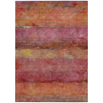 9' X 12' Pink Orange And Gold Abstract Washable Indoor Outdoor Area Rug