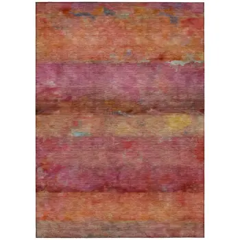 10' X 14' Pink Orange And Gold Abstract Washable Indoor Outdoor Area Rug