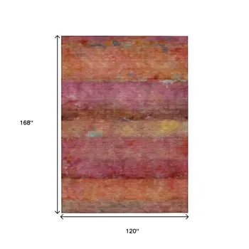 10' X 14' Pink Orange And Gold Abstract Washable Indoor Outdoor Area Rug