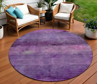 8' Purple And Plum Round Abstract Washable Indoor Outdoor Area Rug
