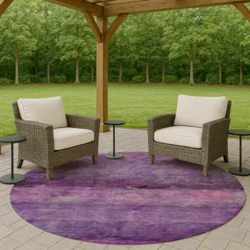 8' Purple And Plum Round Abstract Washable Indoor Outdoor Area Rug