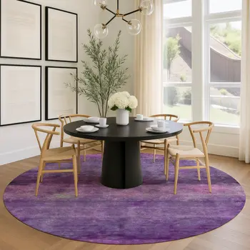 8' Purple And Plum Round Abstract Washable Indoor Outdoor Area Rug