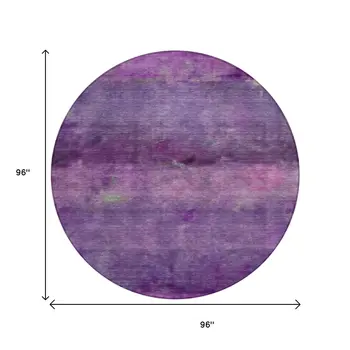 8' Purple And Plum Round Abstract Washable Indoor Outdoor Area Rug