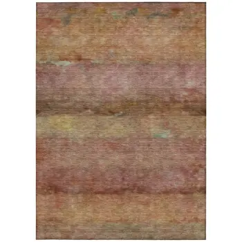 3' X 5' Terra Cotta And Gold Abstract Washable Indoor Outdoor Area Rug