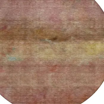 8' Terra Cotta And Gold Round Abstract Washable Indoor Outdoor Area Rug