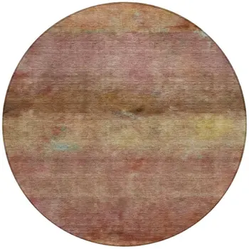 8' Terra Cotta And Gold Round Abstract Washable Indoor Outdoor Area Rug