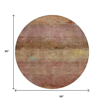 8' Terra Cotta And Gold Round Abstract Washable Indoor Outdoor Area Rug