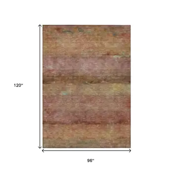 8' X 10' Terra Cotta And Gold Abstract Washable Indoor Outdoor Area Rug