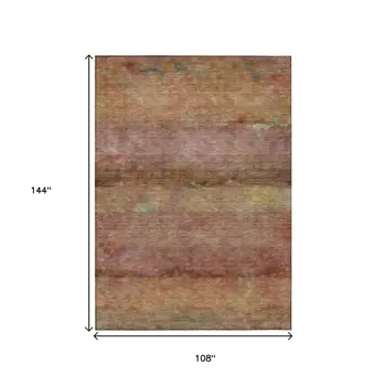 9' X 12' Terra Cotta And Gold Abstract Washable Indoor Outdoor Area Rug