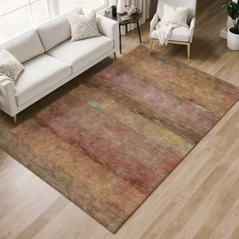 9' X 12' Terra Cotta And Gold Abstract Washable Indoor Outdoor Area Rug