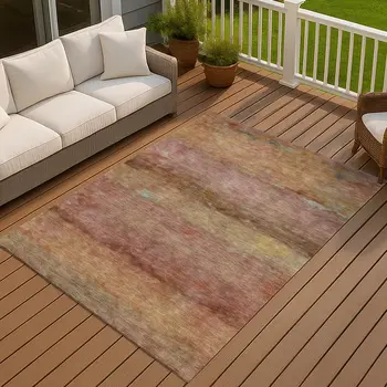 10' X 14' Terra Cotta And Gold Abstract Washable Indoor Outdoor Area Rug