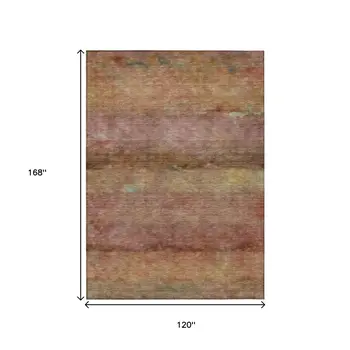 10' X 14' Terra Cotta And Gold Abstract Washable Indoor Outdoor Area Rug
