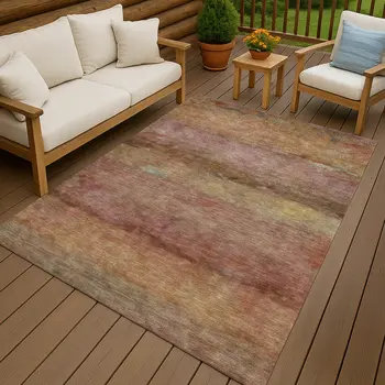 10' X 14' Terra Cotta And Gold Abstract Washable Indoor Outdoor Area Rug