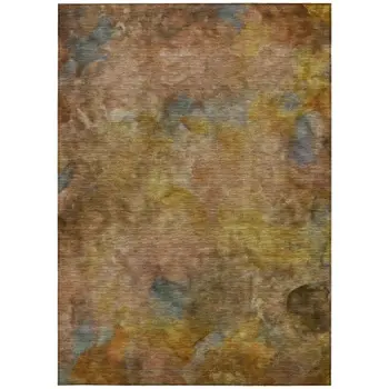 5' X 8' Copper And Gold Abstract Washable Indoor Outdoor Area Rug
