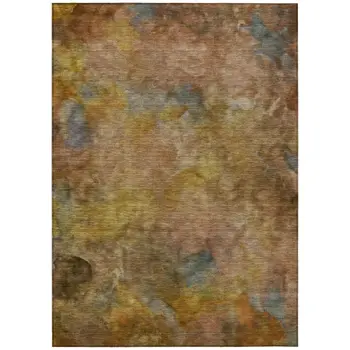 5' X 8' Copper And Gold Abstract Washable Indoor Outdoor Area Rug