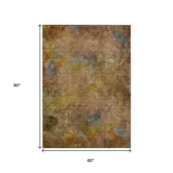 5' X 8' Copper And Gold Abstract Washable Indoor Outdoor Area Rug
