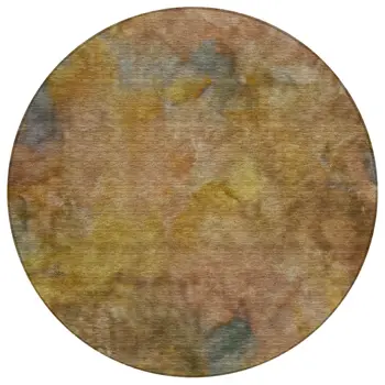 8' Copper And Gold Round Abstract Washable Indoor Outdoor Area Rug