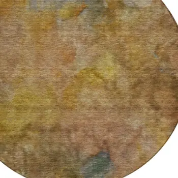 8' Copper And Gold Round Abstract Washable Indoor Outdoor Area Rug
