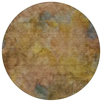 8' Copper And Gold Round Abstract Washable Indoor Outdoor Area Rug