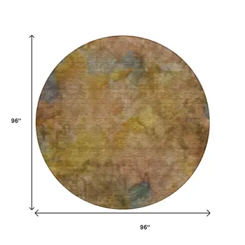 8' Copper And Gold Round Abstract Washable Indoor Outdoor Area Rug